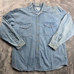 Goouch Denim Button Down Shirt Mens Large Light Wash Cotton Long Sleeve Vintage